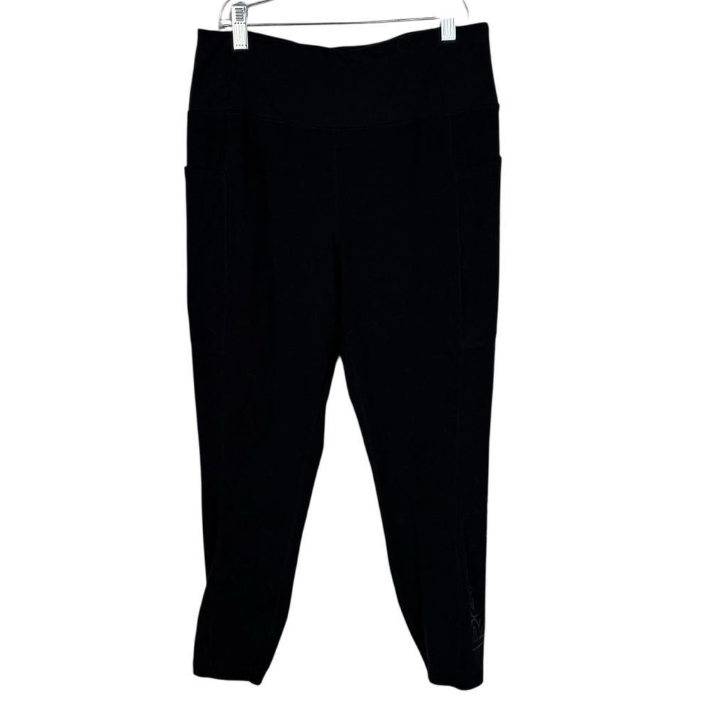 Reebok Black Logo Cropped Capri Length Leggings Athletic Large L Pockets Gym